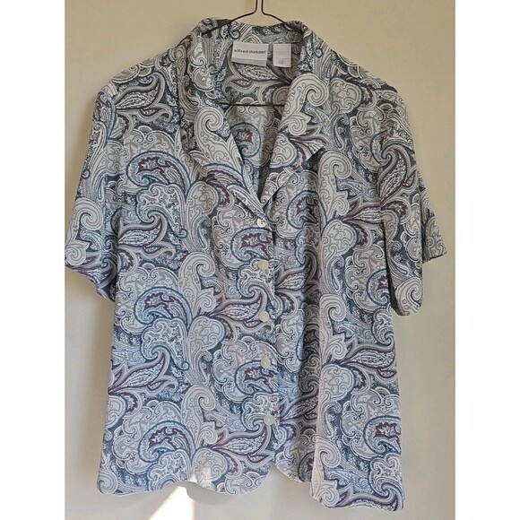 Alfred Dunner Woman Paisley Short Sleeve Button Down Shirt Women's Size 10P - Picture 1 of 4